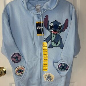 Disney Light Blue Stitch Hoodie with Patches Medium NWT